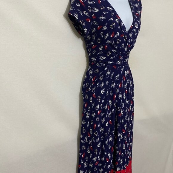 E-178 Laura Ashley Red White &‎ Blue Short Sleeve MIDI Dress Size 6 - Picture 14 of 14